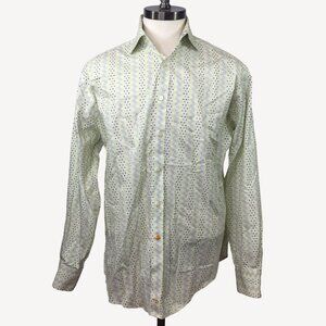 TD Thomas Dean Men Button Up Shirt Long Sleeve Green Purple Floral Office Size L